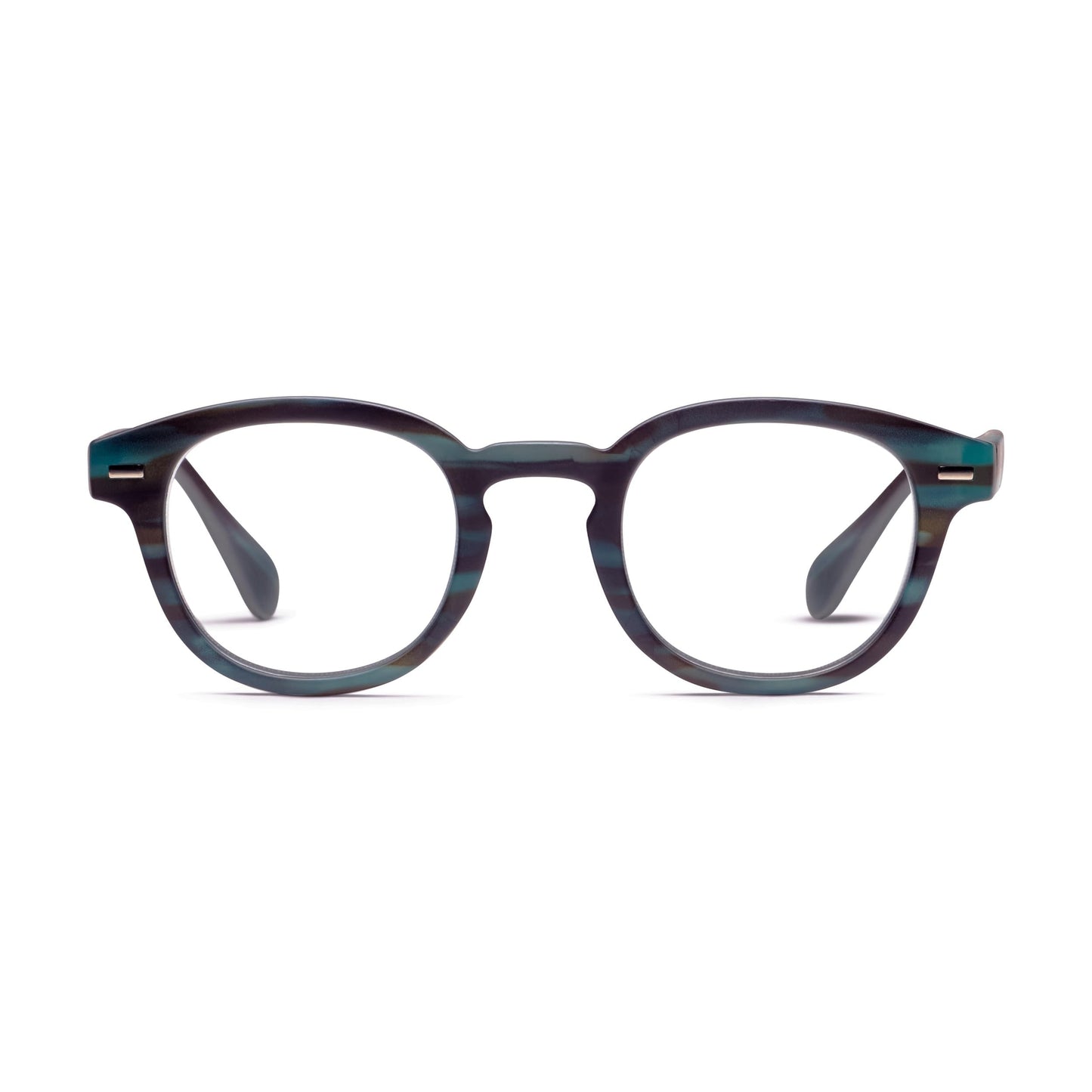 Peepers by PeeperSpecs Men's Headliner Round Reading Glasses, Teal Horn, 2.00 + 2