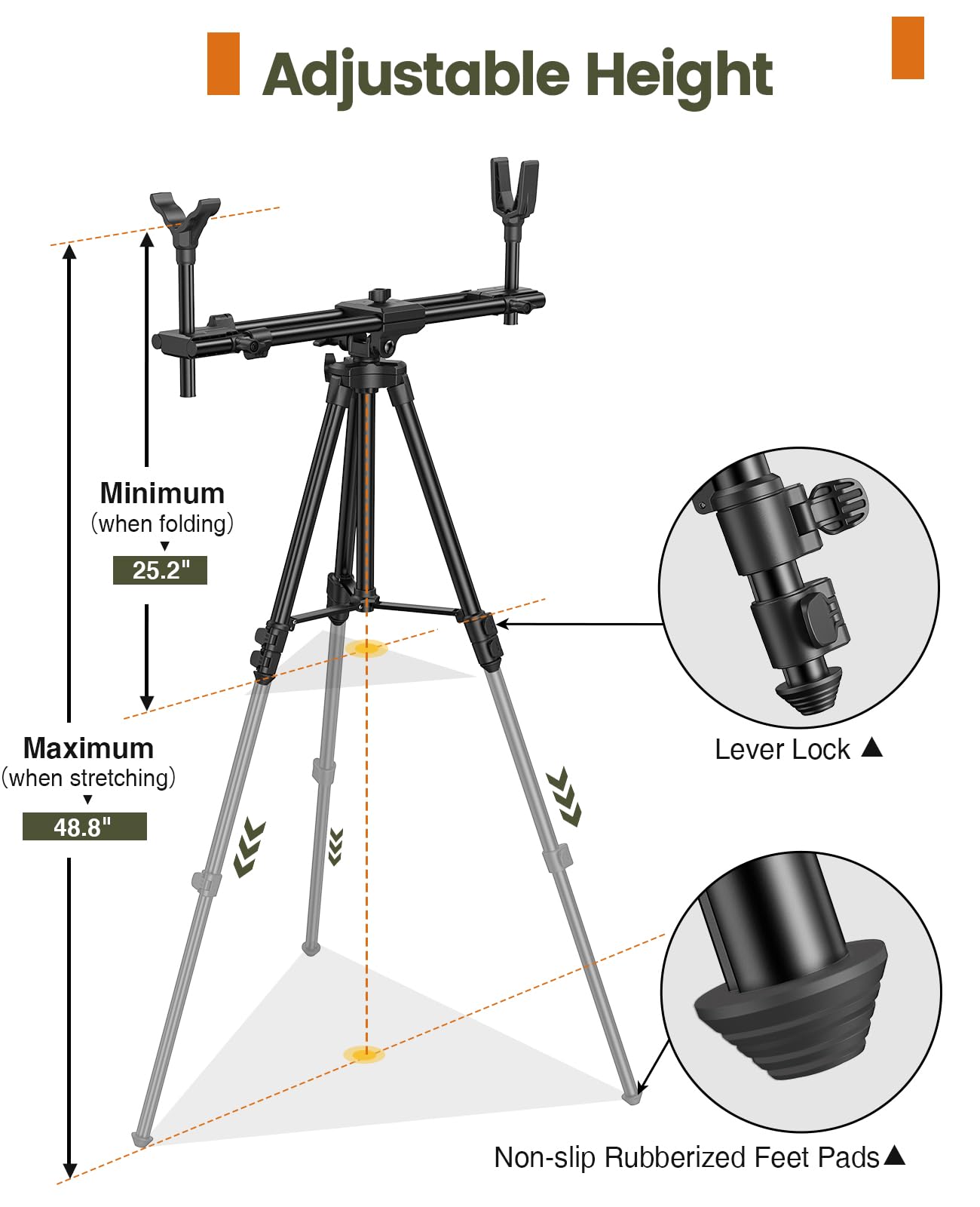 Trakiom Hunting Tripod Hunting Rests with Dual Frame, Increased Height 25.2 inches to 48.8 inches, Shooting Tripod Provide Maximum Shooting Stability for Outdoors, Ground Blinds