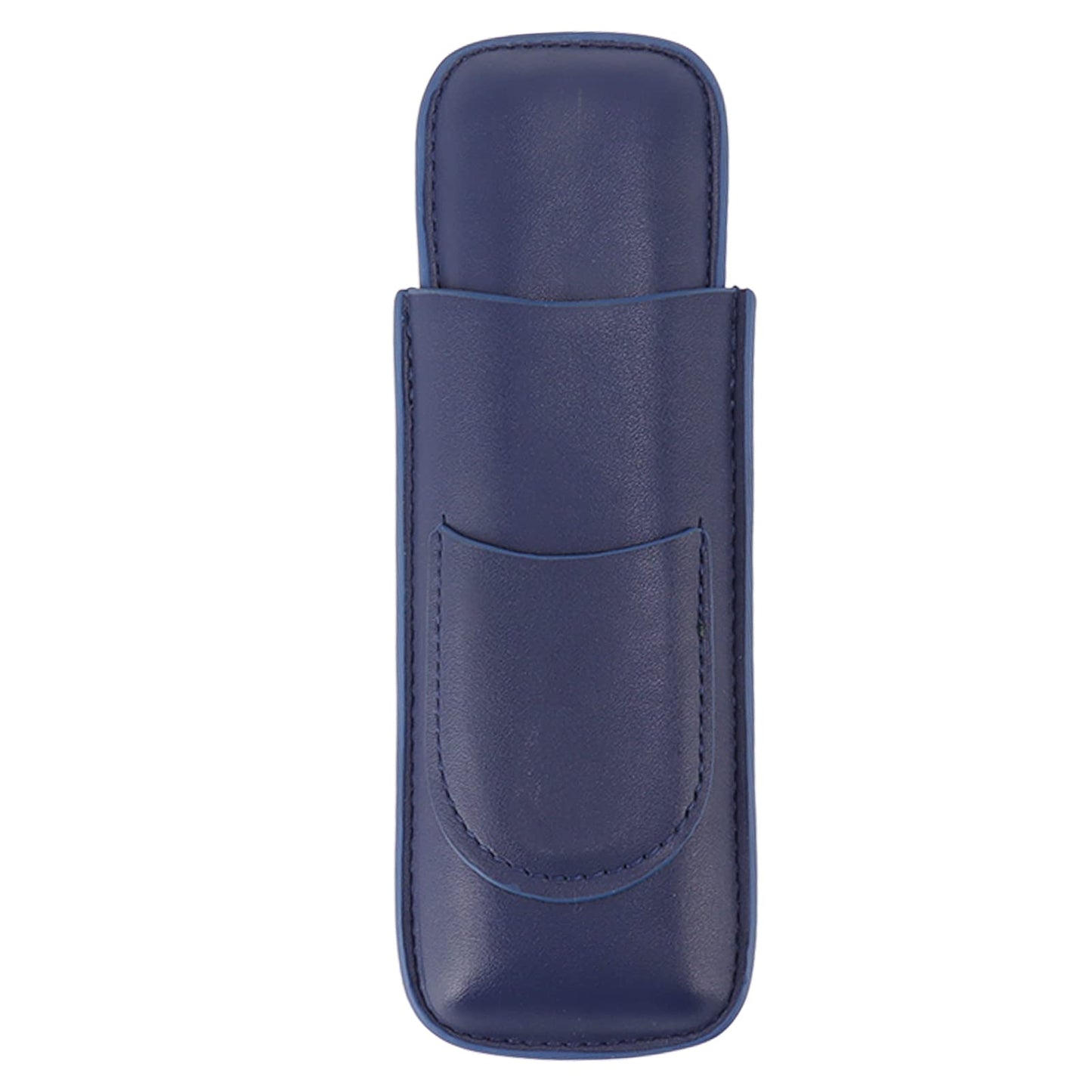 OEBUAFI 2 Finger Faux Leather Cigar Case, Premium Soft Touch Travel Holder with Front Pocket for Cutter, Elegant Sewing Technology Lightweight Durable Men (Blue)