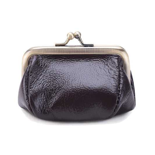 ZZHAOYI Genuine Leather Coin Purse for Women Small Kiss Lock Change Purse Clasp Coin Coin Holder Pouch Cute Wallet (Coffee)