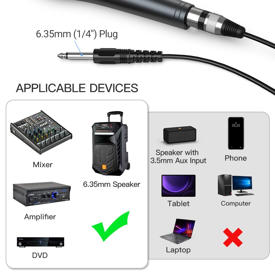 Fifine Karaoke Microphone, Dynamic Vocal Microphone for Speaker, 6.35MM Wired Handheld Mic with On and Off Switch and 14.8ft Detachable Cable-K6