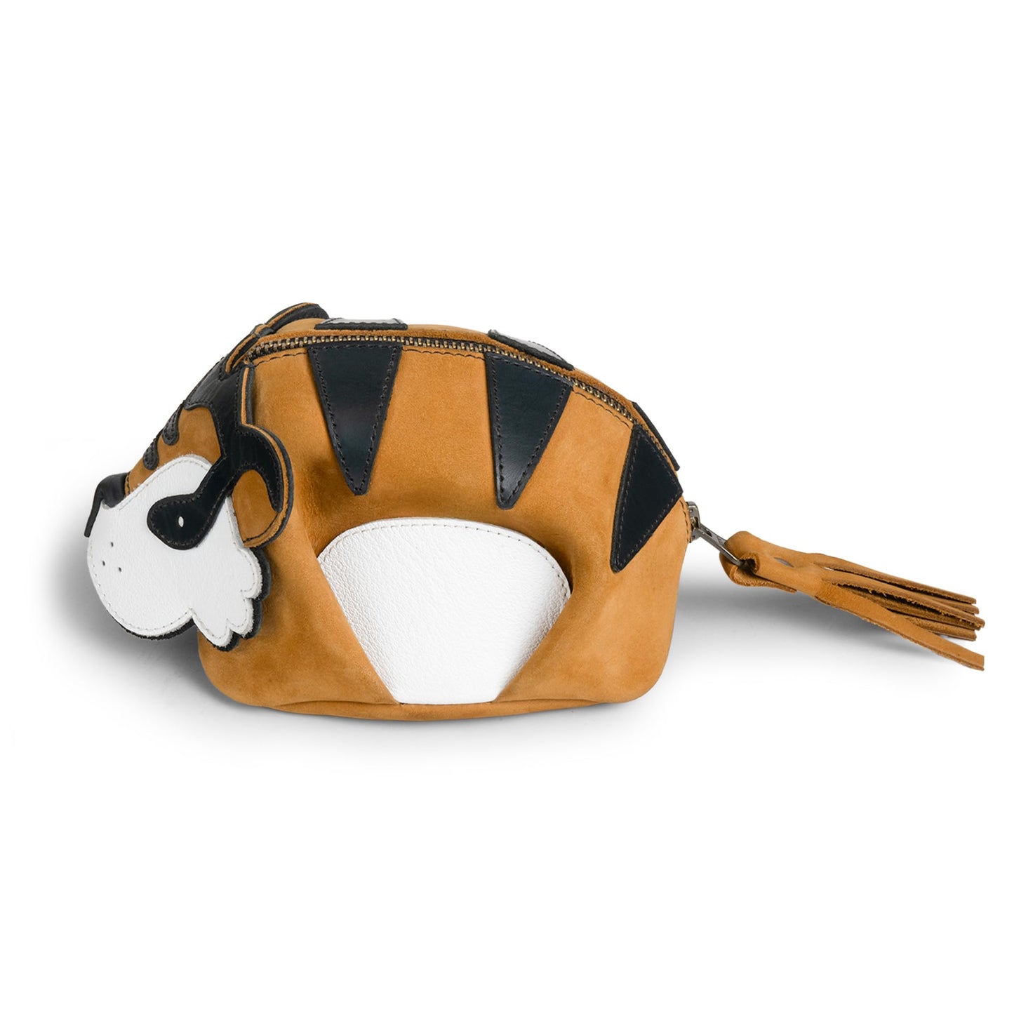 Tudi Frudi, Tiger-Shaped Pouch, Leather Coin Purse, Small Charger Cable Holder, Change Bag, Zippered Cable Case, Purses & Pouches for Cash, Tiny Travel Carrier, Old Tobacco