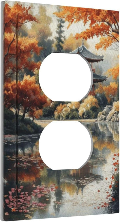 Decorative Art Light Switch Covers Lake & Pagoda in Fall 1 Gang Single Duplex Outlet Wall Plate Switchplate Electrical Faceplate for Home Decor