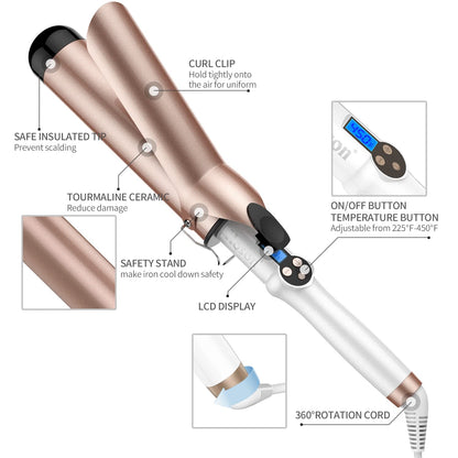Hoson 1 Inch Curling Iron Professional Ceramic Tourmaline Coating Barrel Hair Curler, LCD Dispaly with 9 Heat Setting(225°F to 450°F for All Hair Types, Glove Include)