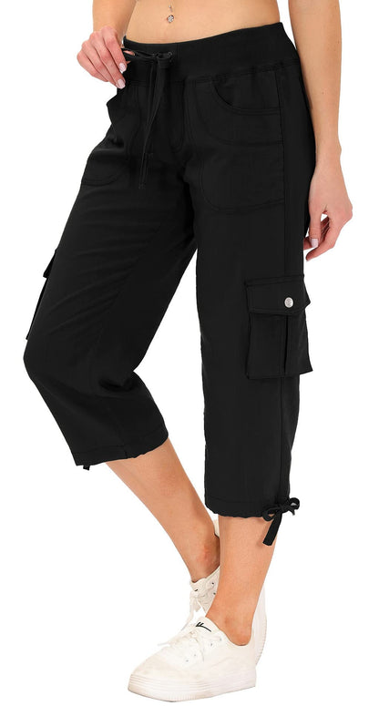 MoFiz Women's Hiking Capris Pants Lightweight Quick Dry Running Athletic Casual Outdoor Cargo Pants for Women Pockets Black L
