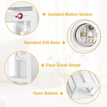 15" Motion Sensor Outdoor Lights, 2 Pack Large White Outdoor Light Fixture, 3 Lighting Modes Waterproof Anti-Rust Wall Sconces, Exterior Lighting Fixtures for Front Door, Porch, Garage