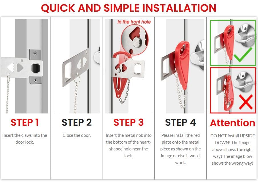 AceMining Portable Door Lock Home Security Door Locker Travel Lockdown Locks for Additional Safety and Privacy Perfect for Traveling Hotel Home Apartment College