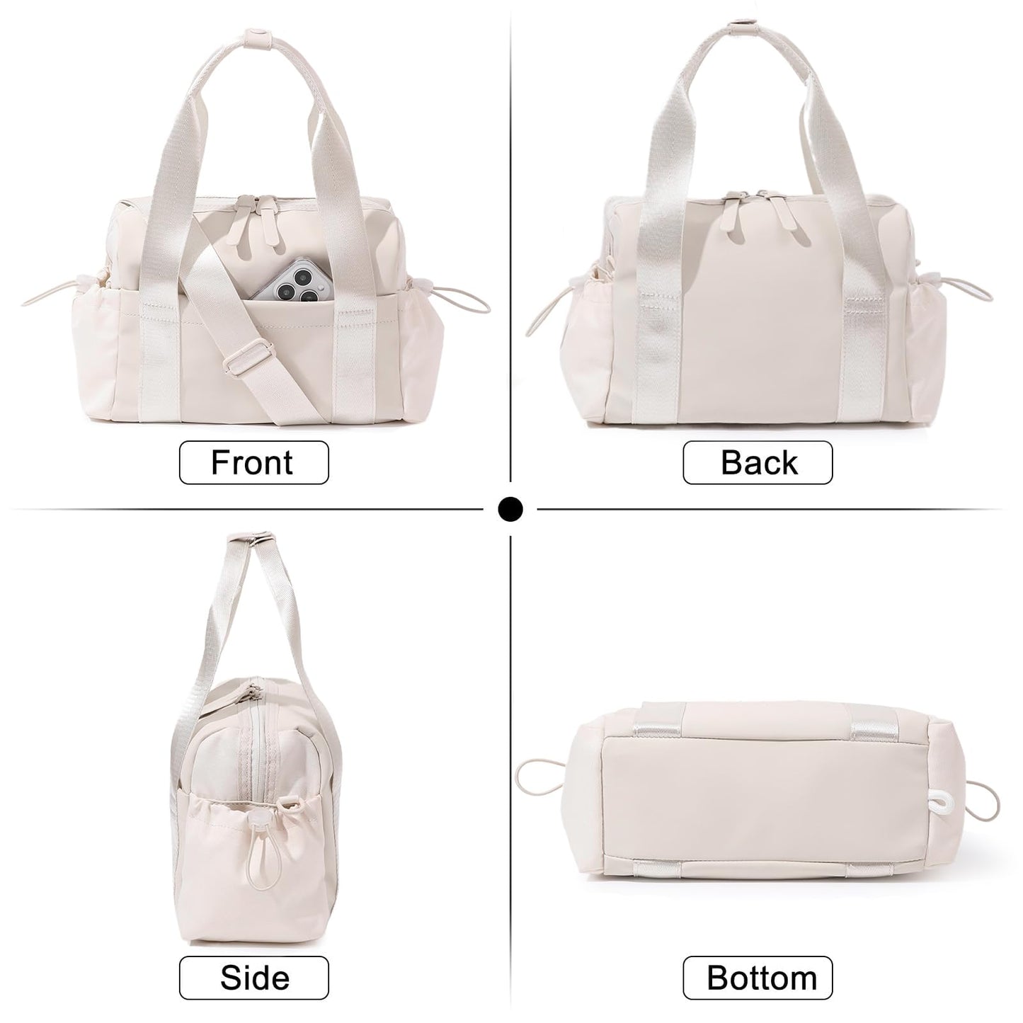 Bucosd Small Gym Bag for Women, Mini Crossbody Gym Duffle Bag with Wet Compartment, Carry on Gym Tote Bag for Workout Dance Sport Travel (Mini-Beige)
