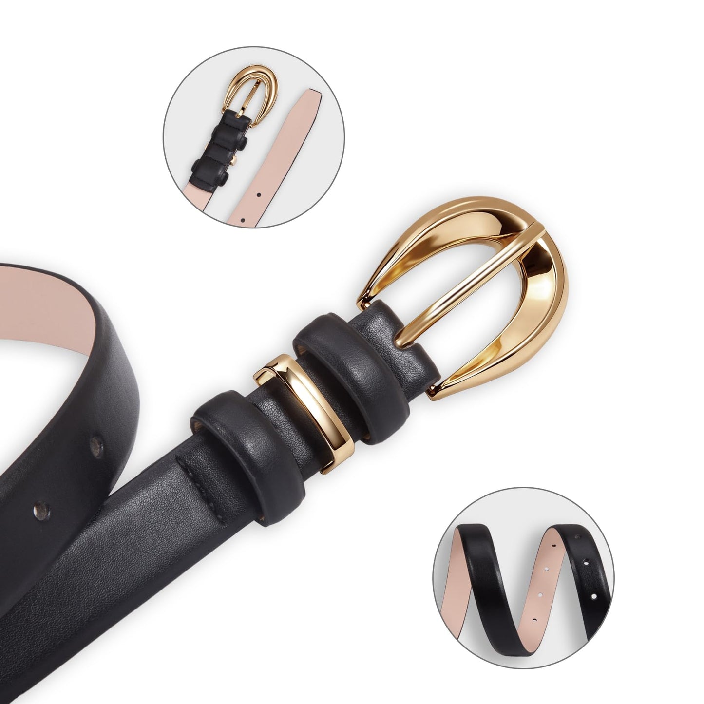 DENGFENGZHE Women Belts for Jeans Dresses Pants Fashion Ladies Skinny Leather Waist Belt with Gold Buckle Gift Box