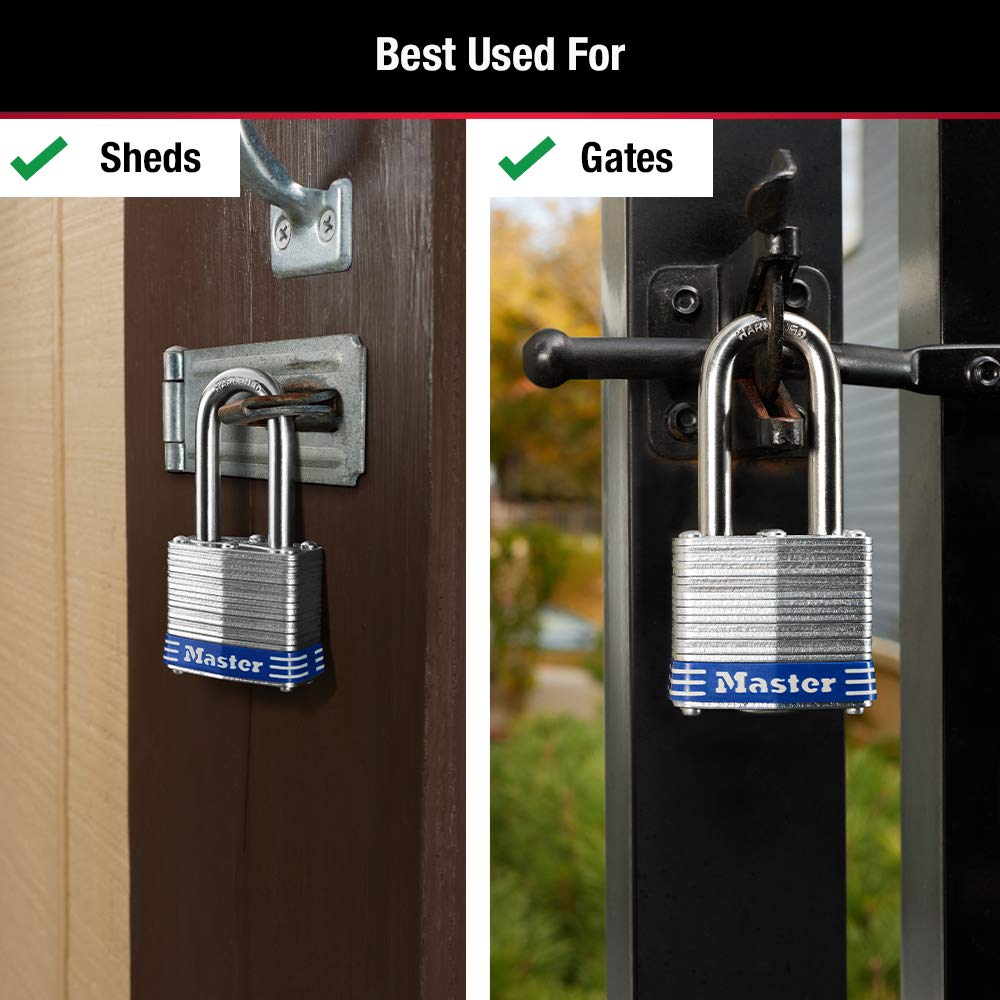 Master Lock Outdoor Padlocks, Lock Set with Keys, Keyed Alike Padlocks with Long Hardened Shackles That Resist Cutting for Gates, Sheds, Fences, 3 Pack, 3TRILF