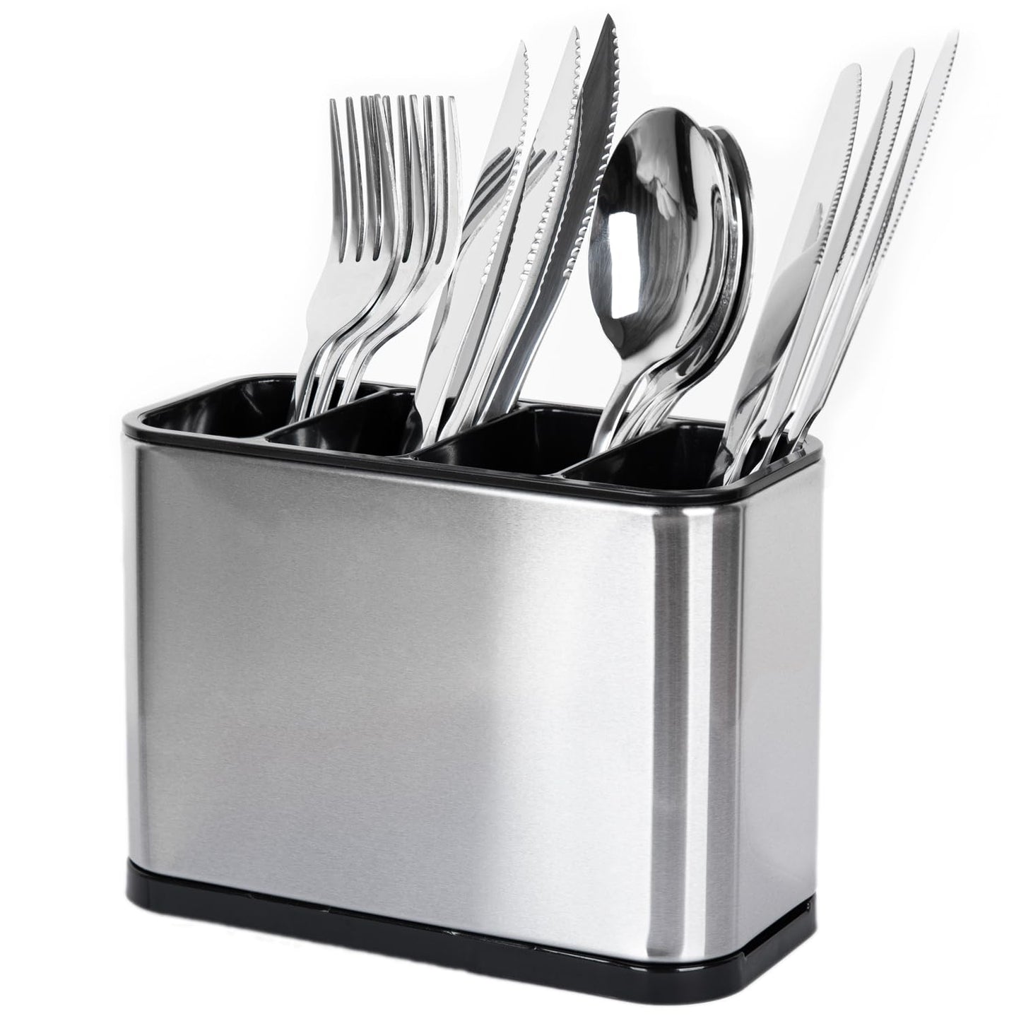 Haiyouneer Silverware Caddy Cutlery Organizer for Countertop Silverware Holder for Fork Knife Spoon Flatware Organizer 4 Compartments Cutlery Holder