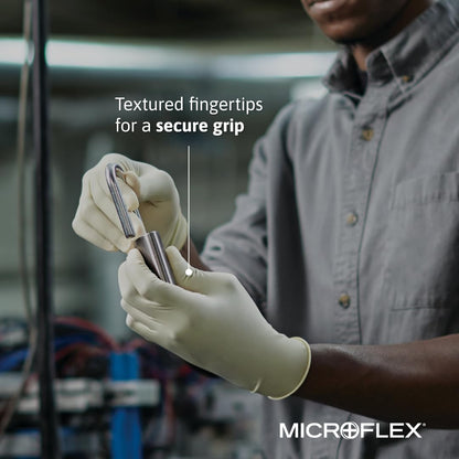 Ansell MICROFLEX Diamond Grip MF-300 Disposable Latex Gloves for Automotive, Healthcare, Machinery Industries - Med, Natural (Case of 1000)