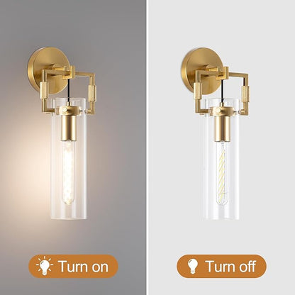 BELS 15inch Gold Wall Sconce, Modern Straight Glass Shade Wall Light, 3000K Warm Light, E26, Hardwired Wall Light Fixtures for Living Room, Bedroom, Dining Room, 1 Pack(Bulb Included)