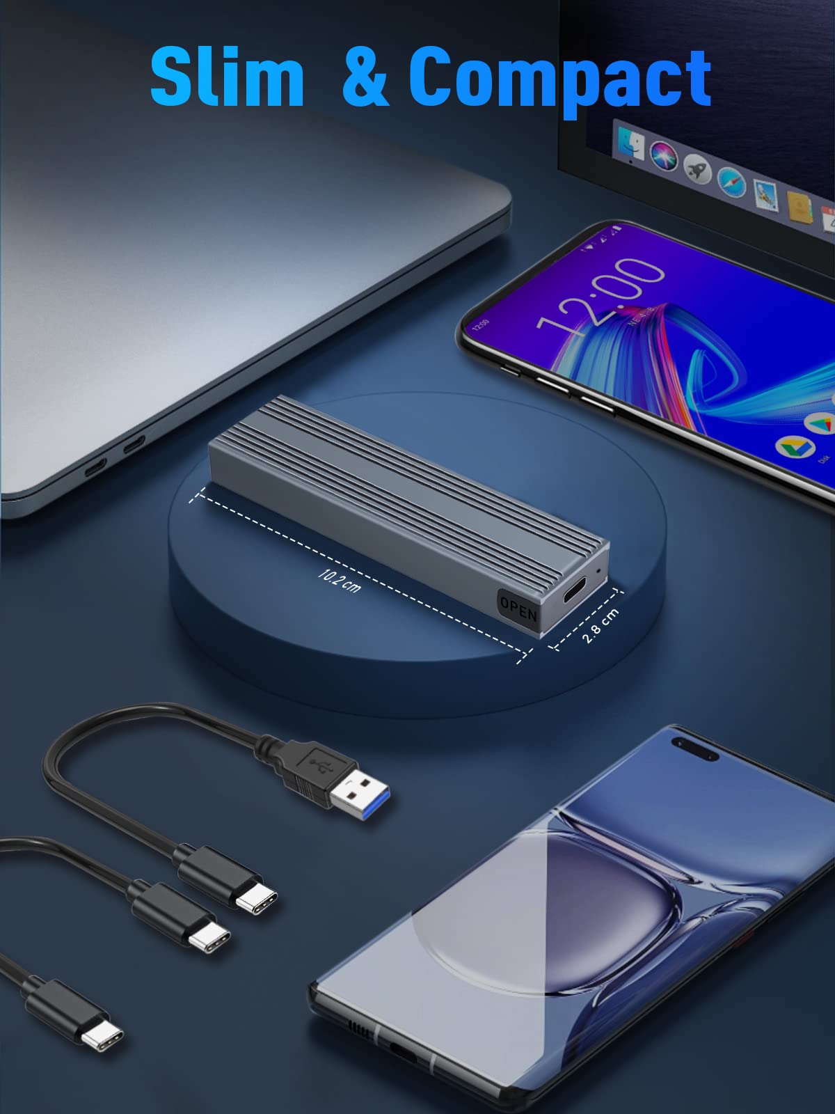 V VCOM M.2 NVMe SSD Enclosure,USB C External Adapter, USB 3.2 Gen2 (10Gbps) with UASP, Trim Support - M-Key(B+M Key) for 2230/2242/2260/2280 SSDs