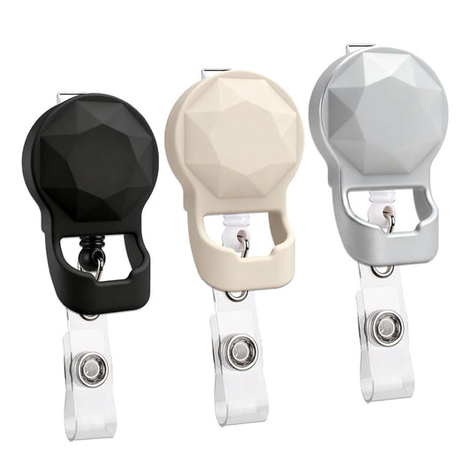 3 Pack 2-in-1 Retractable Badge Reel with Eyeglass Holder Diamond Design Multipurpose ID Name Tag Clip Value Set with Alligator Clip & 24" Cord for Nurses, Teachers, Office (Black-Beige-Silver)