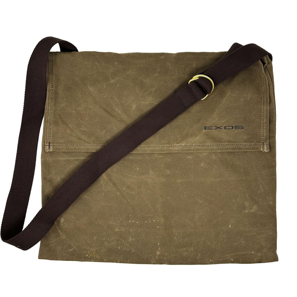 Exos Waxed Canvas Haversack, Bushcraft Shoulder Bag, Canvas Messenger Bag, Water-Resistant and Durable Gardening and Foraging Satchel - 17"x15", Dark Khaki Large