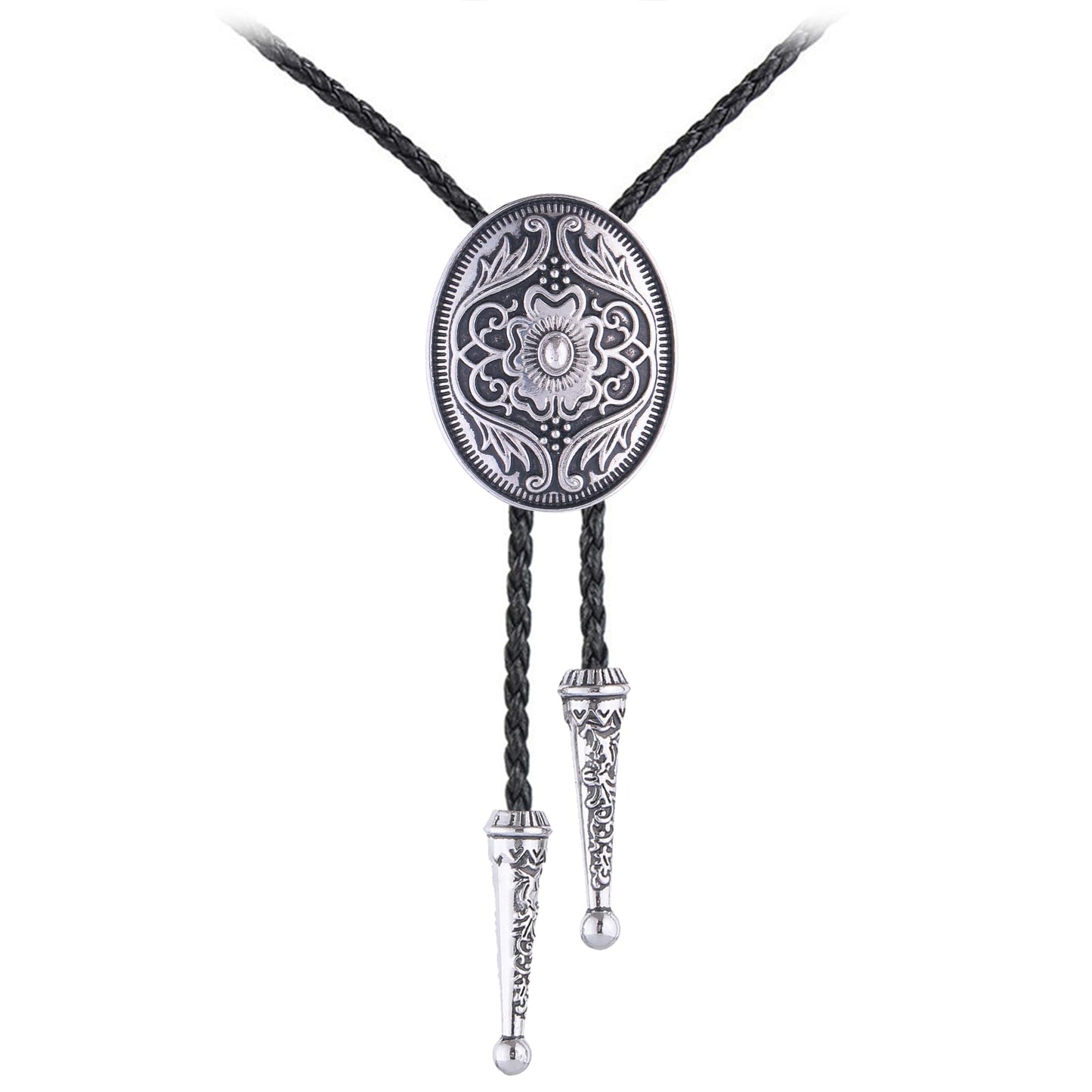 GelConnie Silver Bolo Tie for Men Women Mens Bolo Ties Western Wedding Vintage Style American Bolo Tie 3D Flower Design