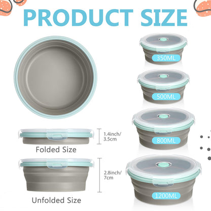 Suclain 4 Pcs Camping Bowl with Lid Collapsible Silicone Lunch Box Salad Bowl Expandable Food Storage Container Folding Travel Container for Hiking Camping(Red, Pink, Blue, Green,12 oz)