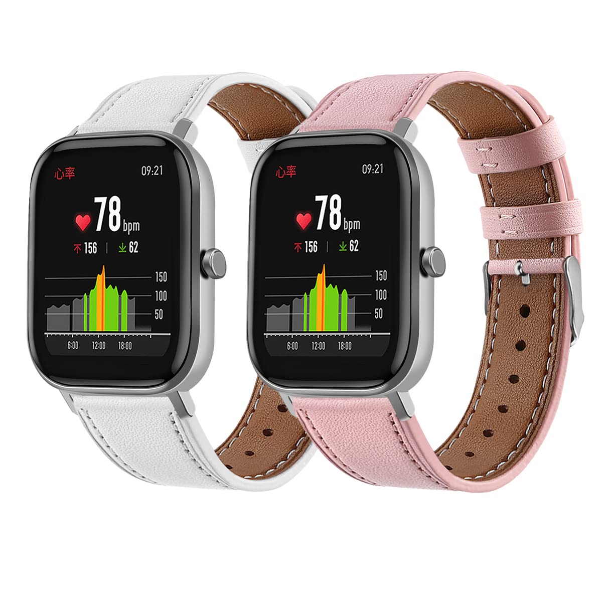 FitTurn Leather Band Compatible with Veryfit IDW13 IDW16 IDW17 IDW19 IDW20 IDW21 IDW23 IDW25 IDW26 IDW28 Smart Watch Genuine Leather Replacement 22MM Sport Wrist Strap Bracelet with Stainless Metal Buckle (Pink,White)