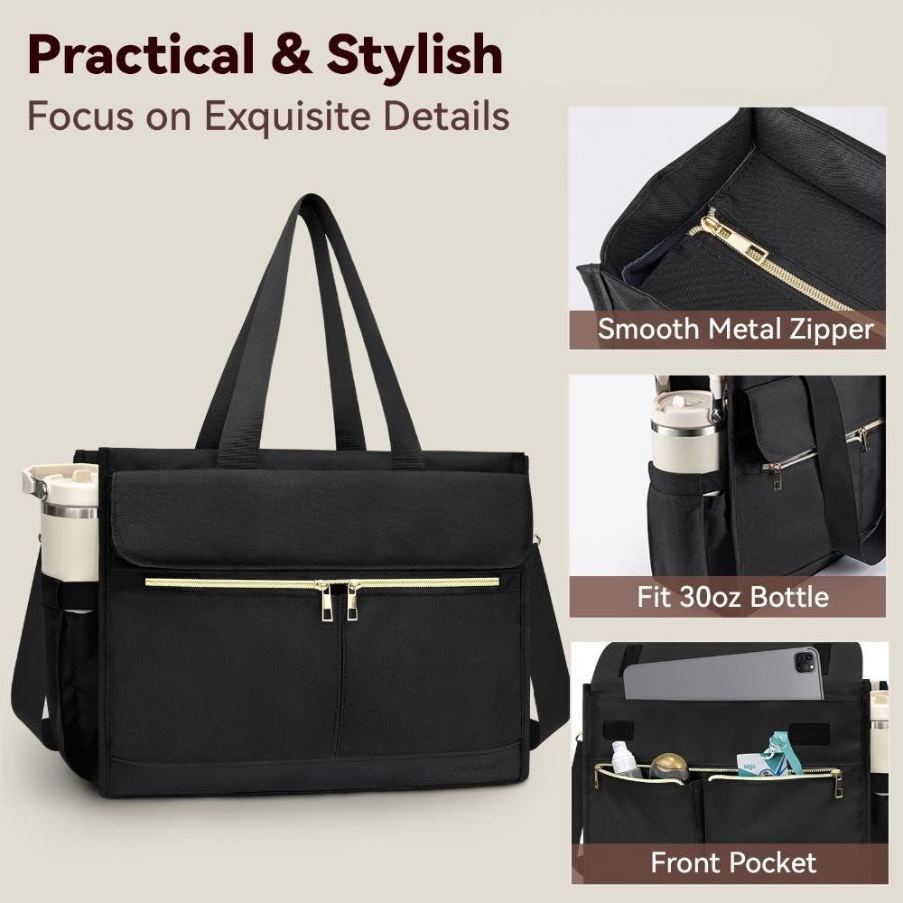 PASMAN Laptop Bag for Women 15.6 Inch, Work Bags for Teacher & Nurse with Compartments, Professional Office Computer Handbag(Black)