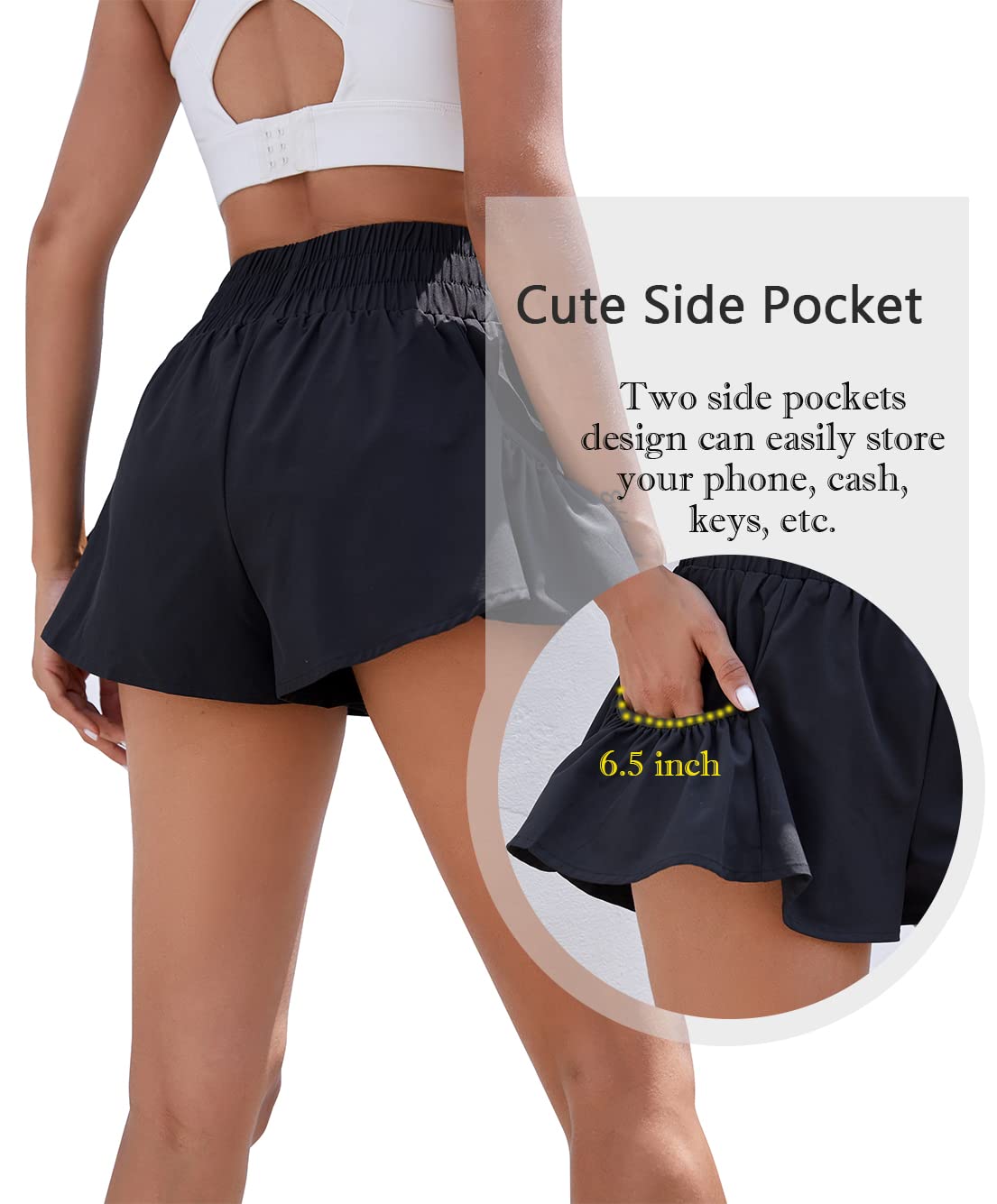 BMJL Womens High Waisted Shorts Athletic Running Shorts Workout Gym Quick Dry Flowy Shorts with Pockets(S,Black)