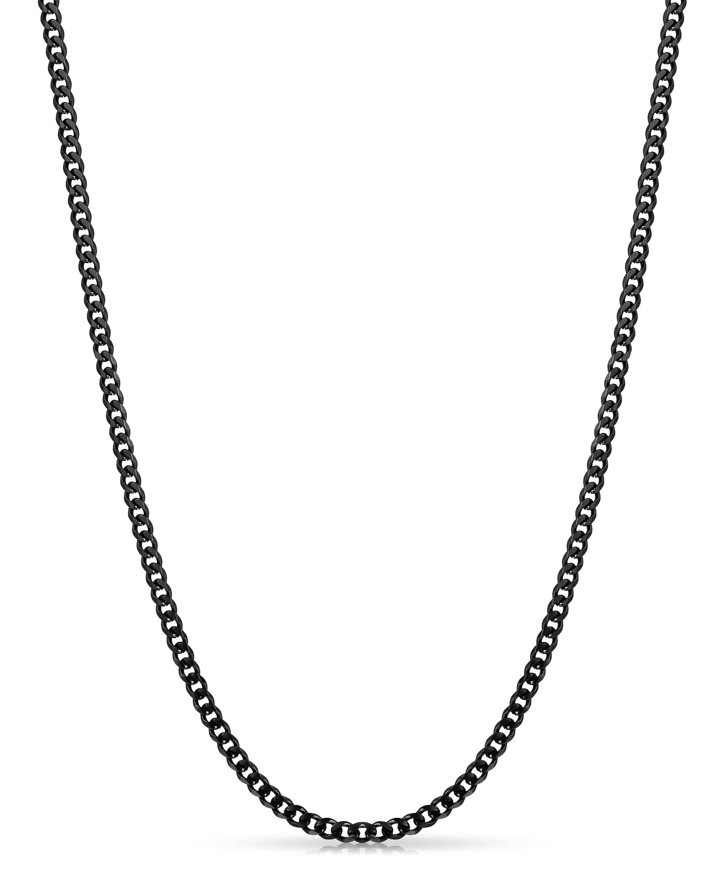Fiusem 3.5mm Black Chain for Men, Black Cuban Link Chain Necklace for Men and Women, Stainless Steel Cuban Necklace 20 Inch
