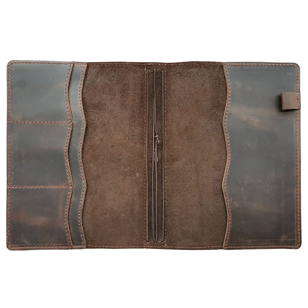 newestor Travelers Notebook Cover with Inner Pockets, Card Slots and Pen Holder, A5 Size, Dark Brown