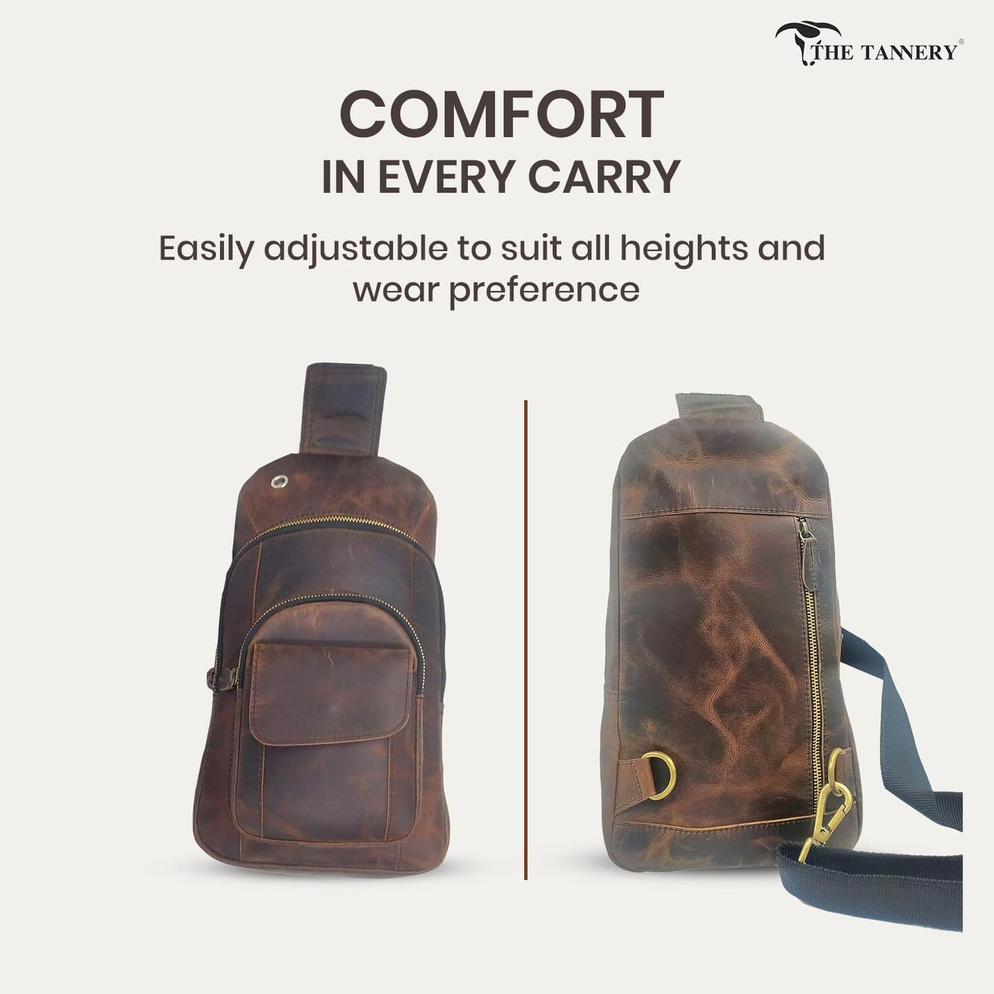 The Tannery Handmade Buffalo Leather Multipurpose Travel Hiking Crossbody Chest Backpack with Adjustable Shoulder Strap, Thanks Giving (Dark Brown, Large)