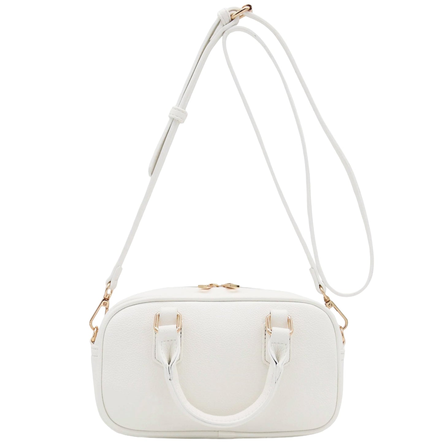 FashionPuzzle Mini PU Leather Satchel Purse Top Handle Crossbody Bag (White)