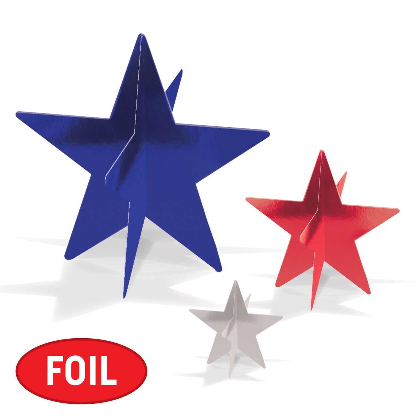 Beistle Red, Silver, and Blue 3-D Foil Star Centerpieces – 6 Pack, Dimensional Star Table Decorations, Freestanding Metallic Décor for New Year’s Eve Celebrations, July 4th Parties & Patriotic Events