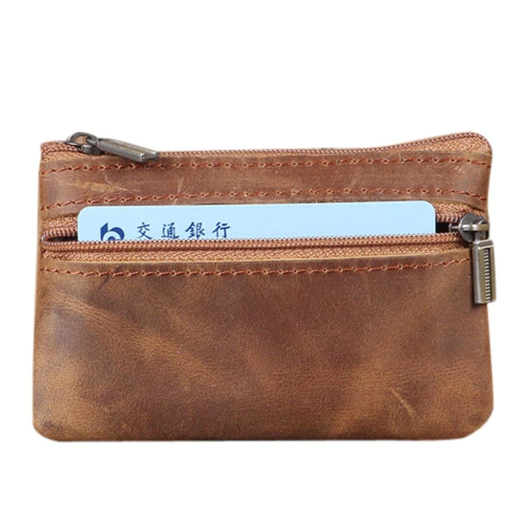 Coin Purse for Men,Coin Pouch with Zipper for Men Women,Genuine Leather Mini Coin Pocket Pouch Change Holder Mens Tray Purses Coin Purse Cash Change Wallet Key Holder Money Pouch