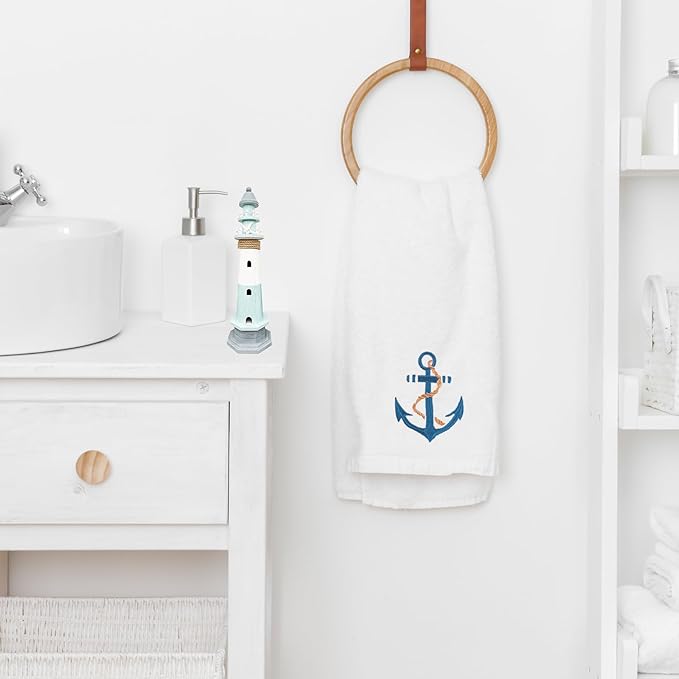 3Pcs Nautical Hand Towels Cotton Embroidered Bathroom Towels Anchor Starfish