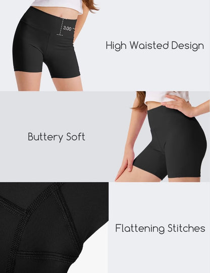 SKIDREAM Girls 4'' High Waisted Biker Shorts, Stretchy Athletic Workout Running Shorts for Kids and Teens Black