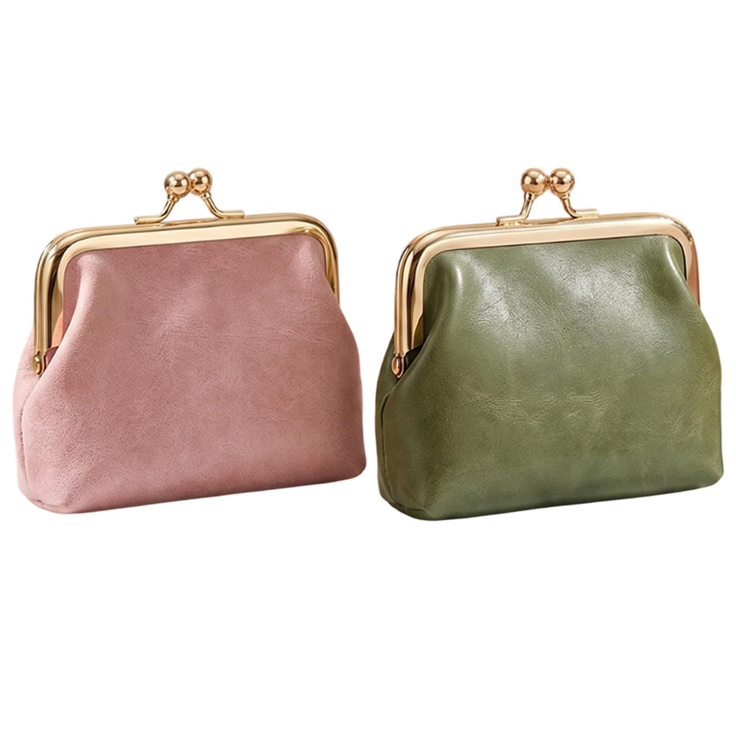 OPLCFO 2PCS Vintage Coin Purse with Kiss Lock, PU Leather Change Purse for Change, Keys, Lipstick