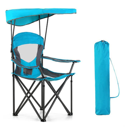 HIGH POINT SPORTS Camping Chairs with Shade, Heavy Duty Canopy Lounge Chair Sunshade Hiking Travel Chair with Cup Holder for Outdoor, Camping, Beach and Patio, Enamel Blue
