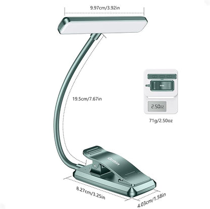 Gritin 19 LED Rechargeable Book Light for Reading in Bed with Memory Function- Eye Caring 3 Color Temperatures,Stepless Dimming Brightness,80 Hrs Runtime Clip on Light for Book Lovers-Blackish Green