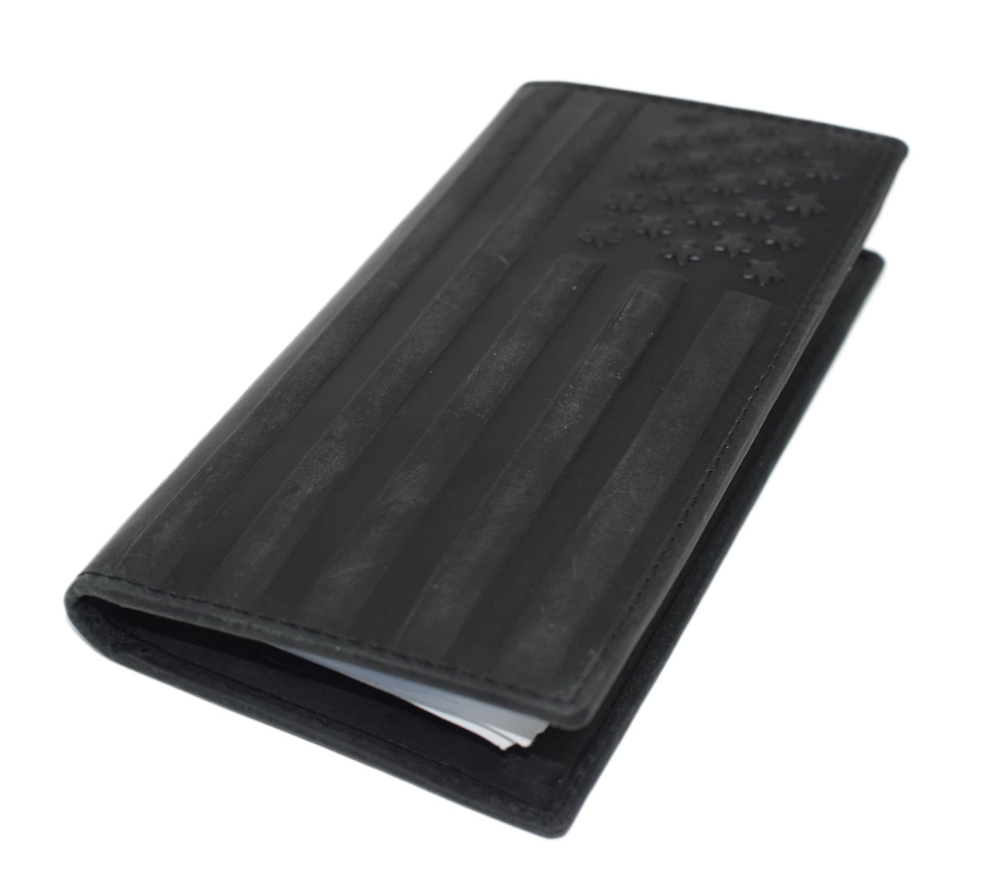 Genuine Leather Checkbook Cover For Men & Women Checkbook Holder Wallet RFID Blocking USA Series (USA Flag Black)