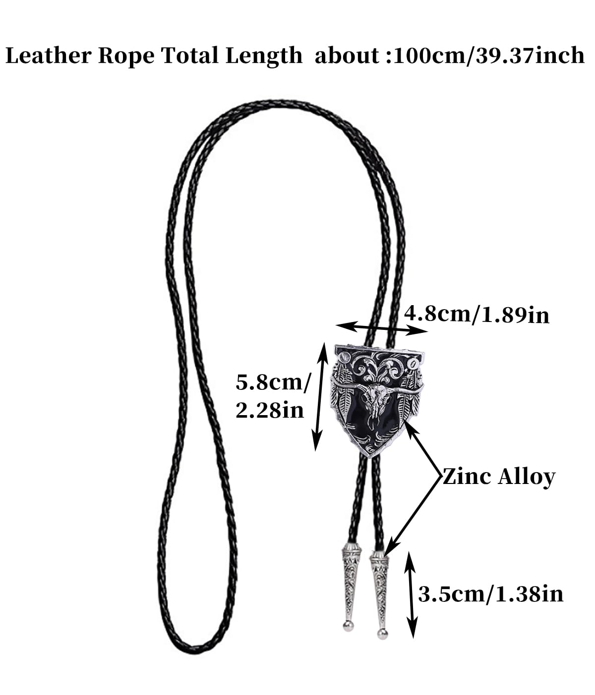 Popeoiuh Vintage Bolo Tie for Men Women Western Cowboy Leather Necktie Handmade Bolotie Cowboy Bull Head Shield Shape Bola Tie