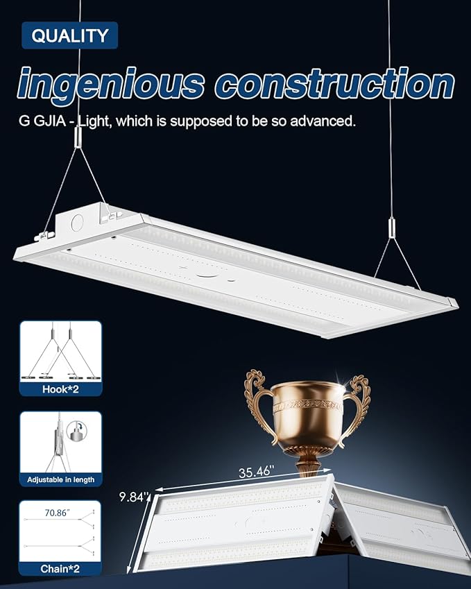 LED Linear High Bay Light 8-Pack, 300W 45000LM 0-10V Dimmable 5000K Daylight, Adjustable High Bay LED Shop Lights Lighting Fixtures for Garage Warehouse Workshop, UL
