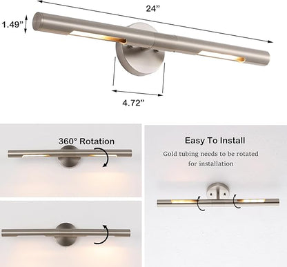 Brushed Nickel Picture Light 24 inches Modern Wall Sconce with Cylinder Metal Shades Rotatable 360°Indoor Wall Lighting Fixture Bathroom Vanity Light Bedroom Living Room