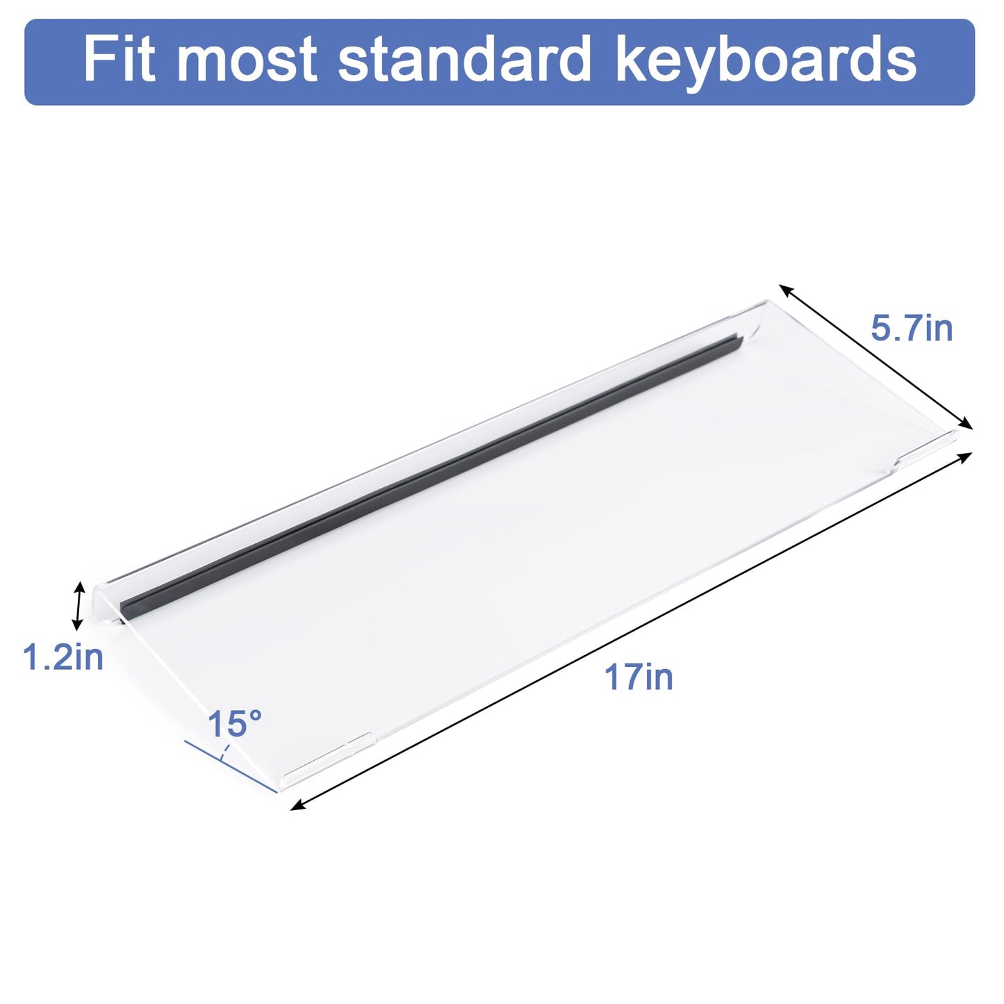 BOOMIBOO Clear Acrylic Tilted Computer Keyboard Holder for Ergonomic Typing, Keyboard Stand with Silicone Anti-Slip Strip, 17 x 5.7 Inch Keyboard Tray for Office Desk, Home, School