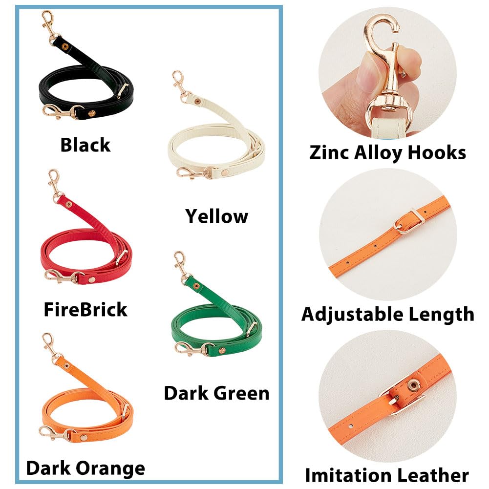 PH PandaHall 5 Colors 50 Inch Leather Shoulder Strap Replacement with Hooks Adjustable PU Leather Strap Purse Strap Replacement for Handbags Clutches Extended Crossbody Bags Purses Briefcase