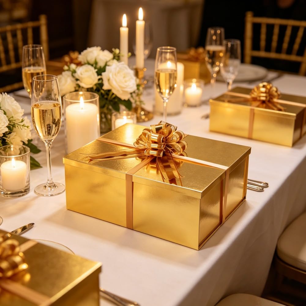 UoeRing Gold Extra Large Gift Box 2Pcs 22x17x9 inch,luxury Gift Box with Lid for Presents Birthday Christmas Valentine's Day (Includes Pull Bows,Card,Envelope,Filler)