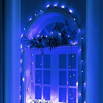 Pooqla Christmas Blue String Lights, 200 LED 66 ft Indoor and Outdoor Lights, 8 Modes Holiday Fairy Light for Home Yard Patio Wedding Party, Halloween Decoration, Blue