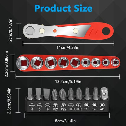OSDUE Mini Ratchet Wrench Screwdriver Bit Set, 21 PCS Ratchet Screwdriver Set 1/4 Ultra Low Profile Micro Socket Set, High Torque Offset Reversible Screwdriver,w/Phillips, Hex for Tight Spaces