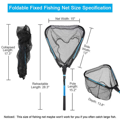 LBW Collapsible Rubber Fishing Net with Handle, Folding Kayak Net for Freshwater or Saltwater, Portable Landing Net for Trout, Catfish, Bass