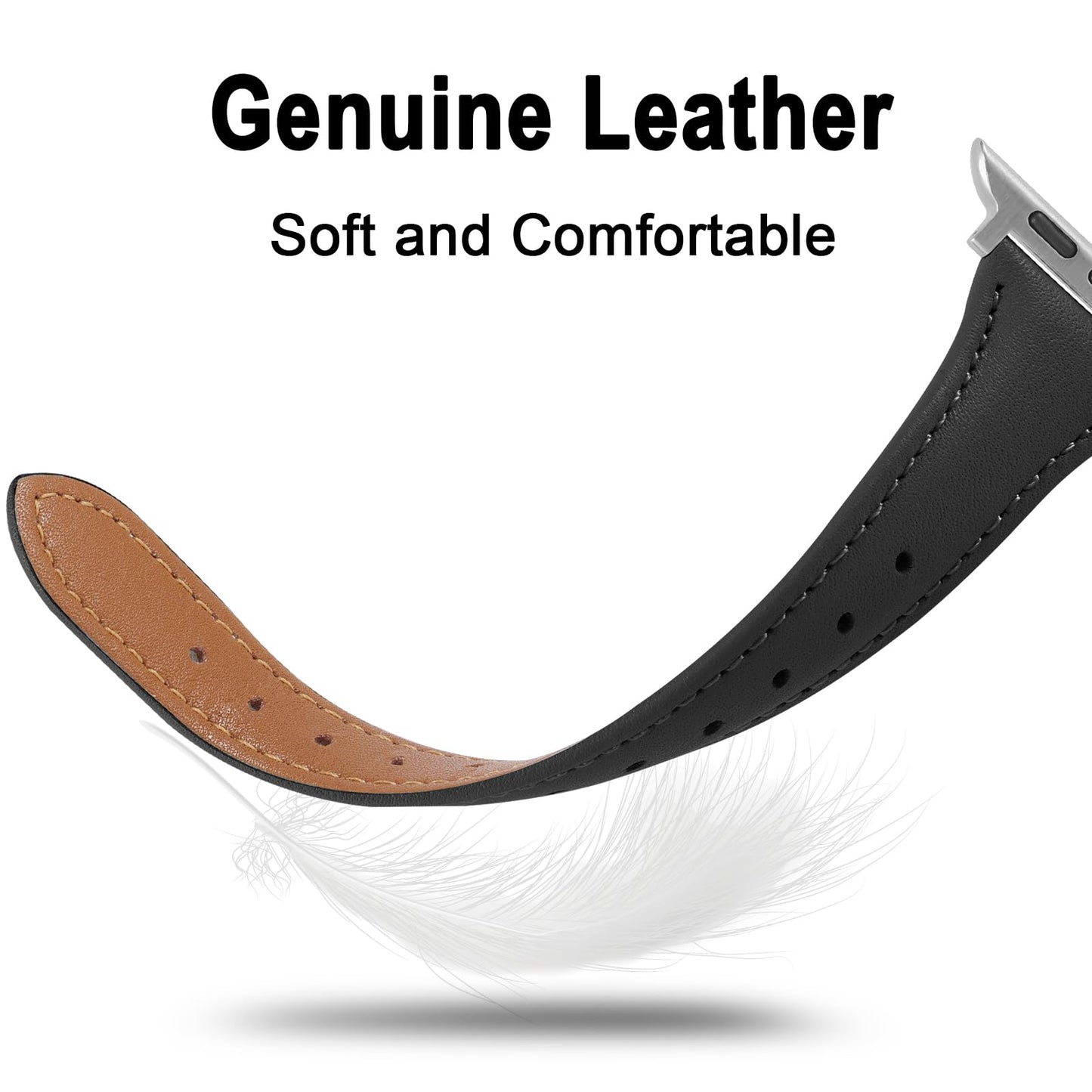 Slim Soft Genuine Leather Bands Compatible with Apple Watch Band 42mm 44mm 45mm 46mm 49mm for Women, Dressy Durable Leather Replacement Strap for iWatch Ultra1/2/3 SE1/2/3 11 10 9 8 7 6 5 4 3 2 1