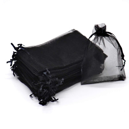 Bezall 100Pcs Organza Bags 6x8 Inch, Black Halloween Party Favor Bags with Drawstring, Mesh Jewelry Gift Bag Christmas Candy Pouches