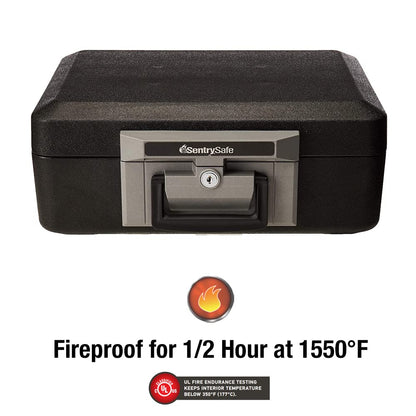 SentrySafe Fireproof Safe Box with Key Lock, Chest Safe with Carrying Handle to Secure Money, Jewelry, Documents, 0.25 Cubic Feet, 6.3 x 15.3 x 12.1 Inches, 1160