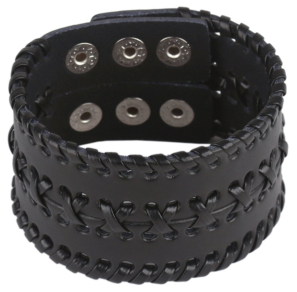 Hamoery Men Leather Bracelet Punk Braided Rope Alloy Bracelet Bangle Wristband